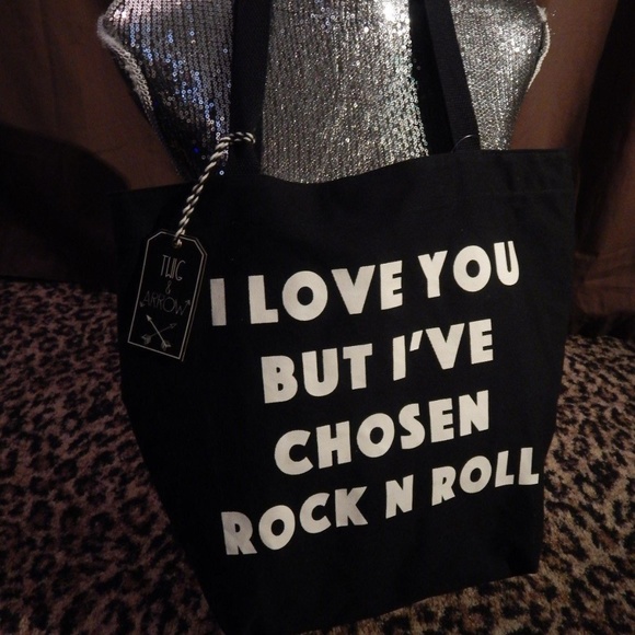 Twig & Arrow Handbags - I LOVE You ROCK n ROLL Black White Tote Purse FUN